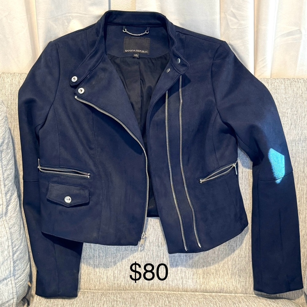 Banana Republic Vegan suede Navy blue biker jacket